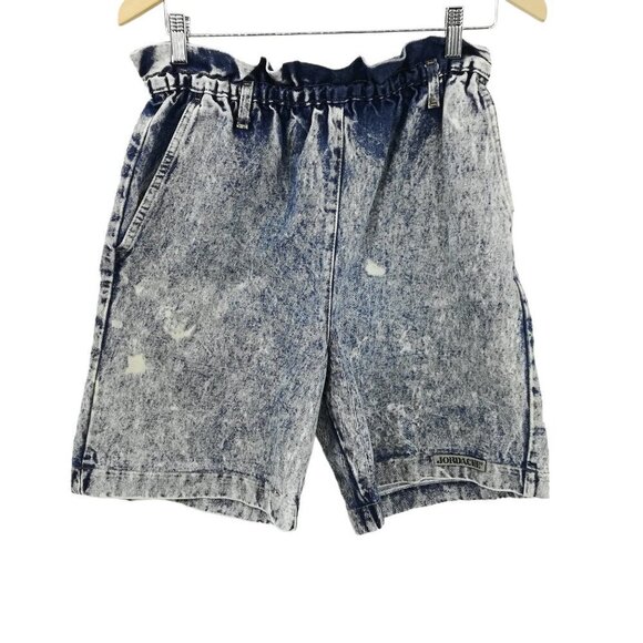 Vintage Jordache Acid Wash Pull On Jean Denim Shorts Size 12 Mom High Waisted - Picture 1 of 10